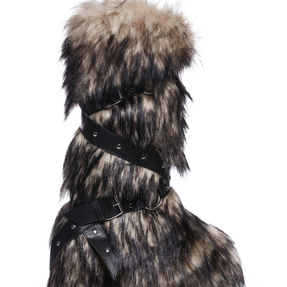 Dolls Kill Faux Fur boots and Leather Accent Scarf - Off White